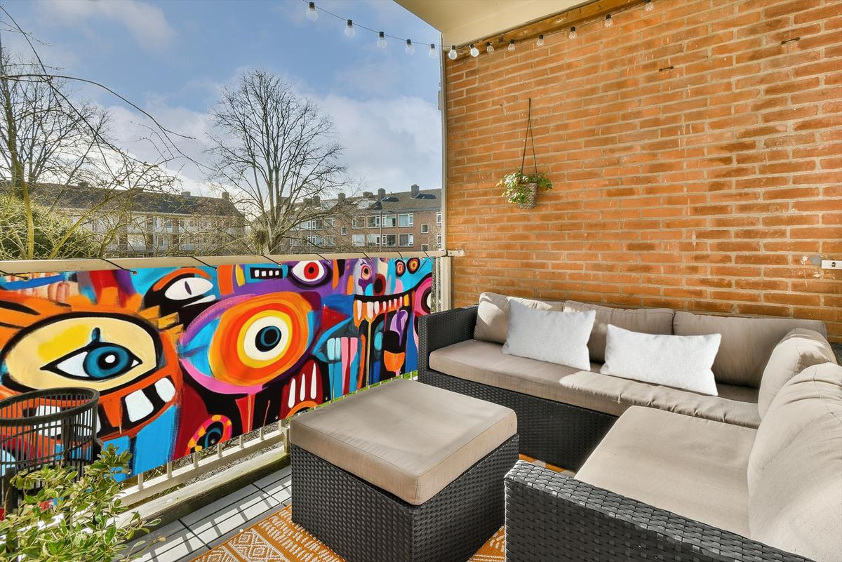 BALKON-SICHTSCHUTZ Abstrakt - Gesicht - Farbenfroh Windschutz 300x95 cm - Multicolor, Kunststoff (300/95cm) - MuchoWow