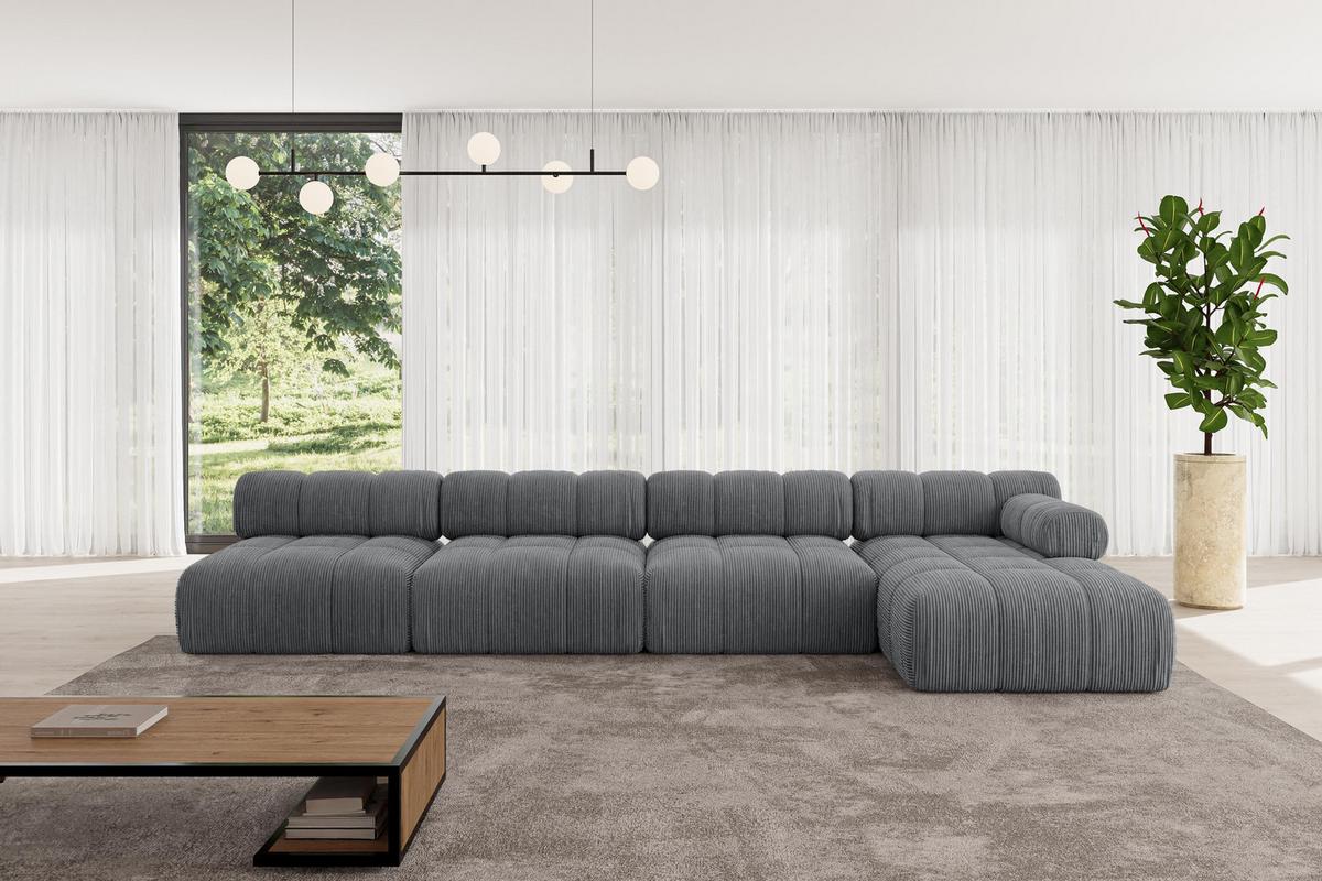 ECKSOFA modulares Sofa Razon-L3 - 380x160x70 cm Dunkelgrau Cord - Dunkelgrau, Holzwerkstoff/Textil (380/160cm) - ALTDECOR