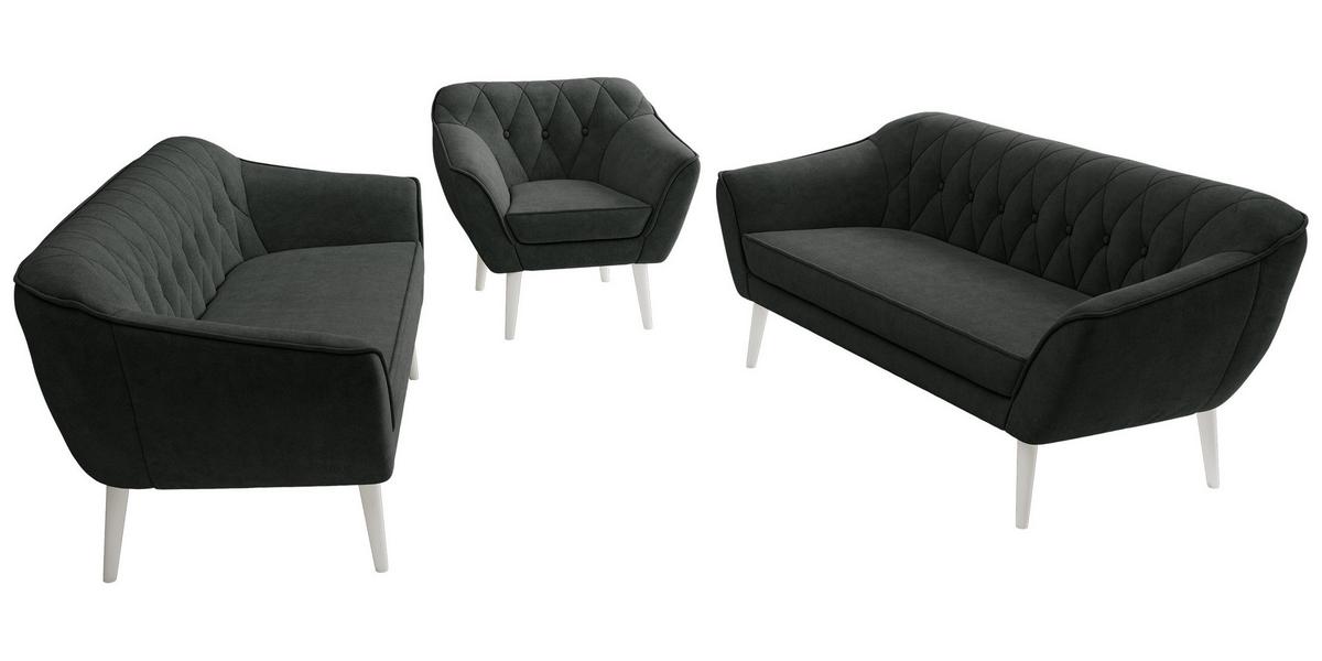 SITZGARNITUR PIRS 3+3+1 - Dunkelgrau Strukture - Weiße Beine - Dunkelgrau/Graphitfarben, Holzwerkstoff/Textil (180/75/74cm) - MKS