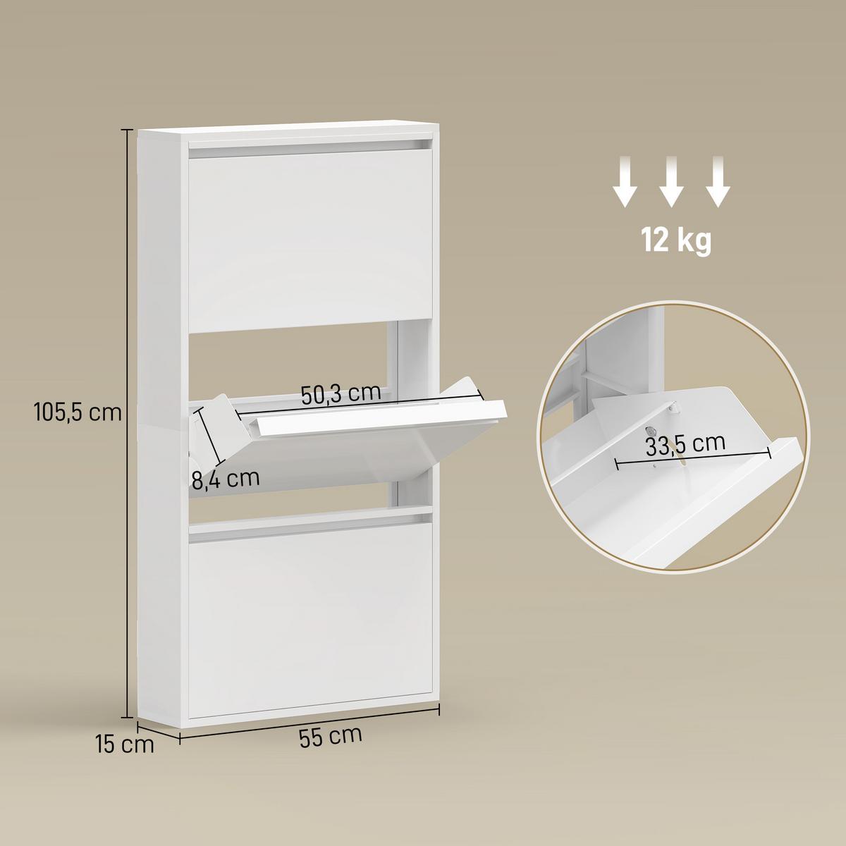 SCHUHSCHRANK aus Metall 55/15/106 cm Weiß - Weiß, Metall (15/105.5/55cm) - HOMCOM