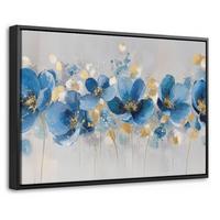 LEINWAND Bilder mit Rahmen - Blumen - Blau - Abstrakt - 30x20 - Hellgrau, Textil (30/20cm) - MuchoWow