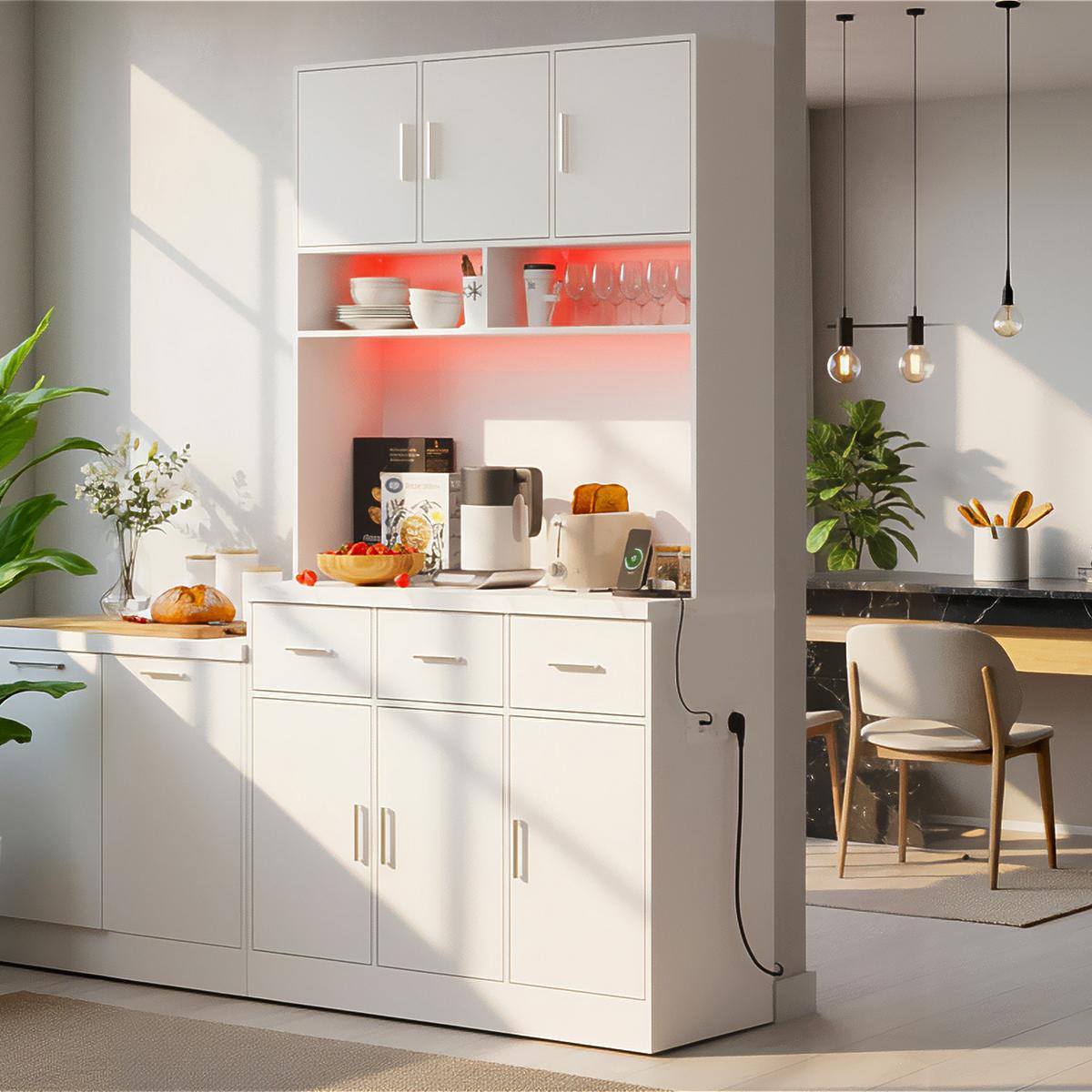 HIGHBOARD Weiß mit LED-Beleuchtung und Steckdosen - Weiß, Holzwerkstoff/Metall (100/180/40cm) - Urban Meuble
