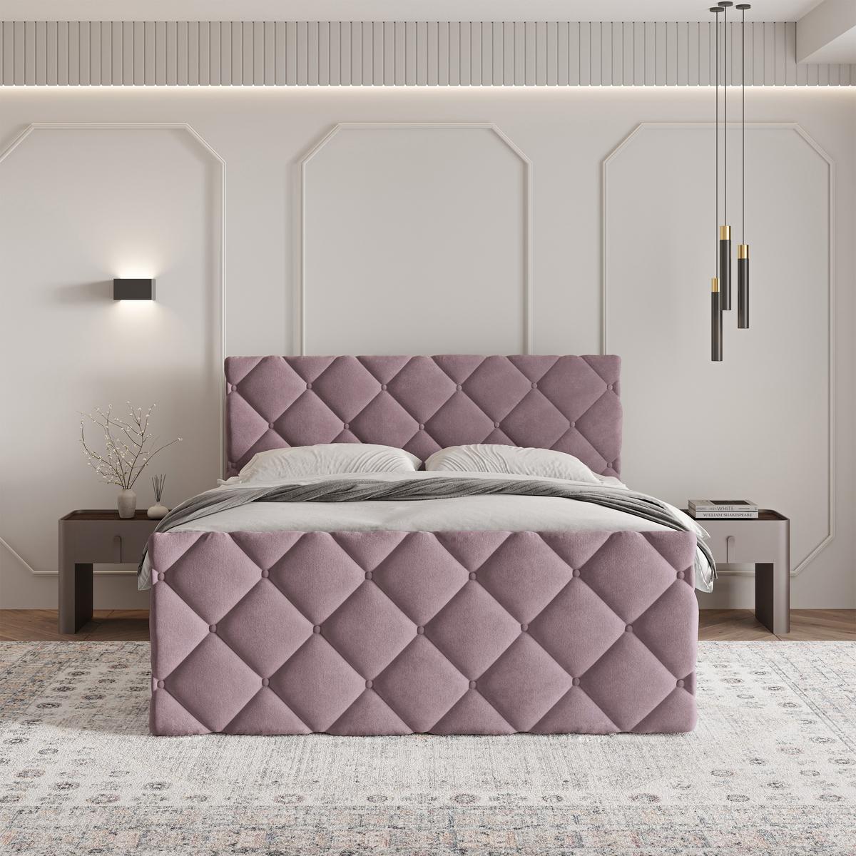 BOXBETT ROVARI 180x200 cm mit Matratze und Topper - Rosa - Rosa, Holz (180/200cm) - MASSENO