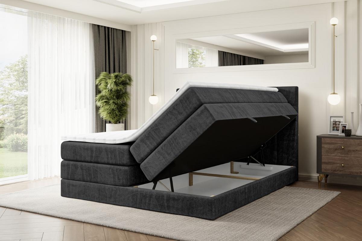 BOXSPRINGBETT BERO KING - 140x200 - H3/H4 - Schwarz - Schwarz, Holzwerkstoff (140/200cm) - ALTDECOR