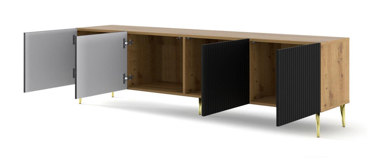 TV LOWBOARD Artisan Eiche, Schwarz, Gold 200/56/42 - Goldfarben/Schwarz, Holzwerkstoff (200/56/42cm) - RAUMHIRSCH FURNITURE