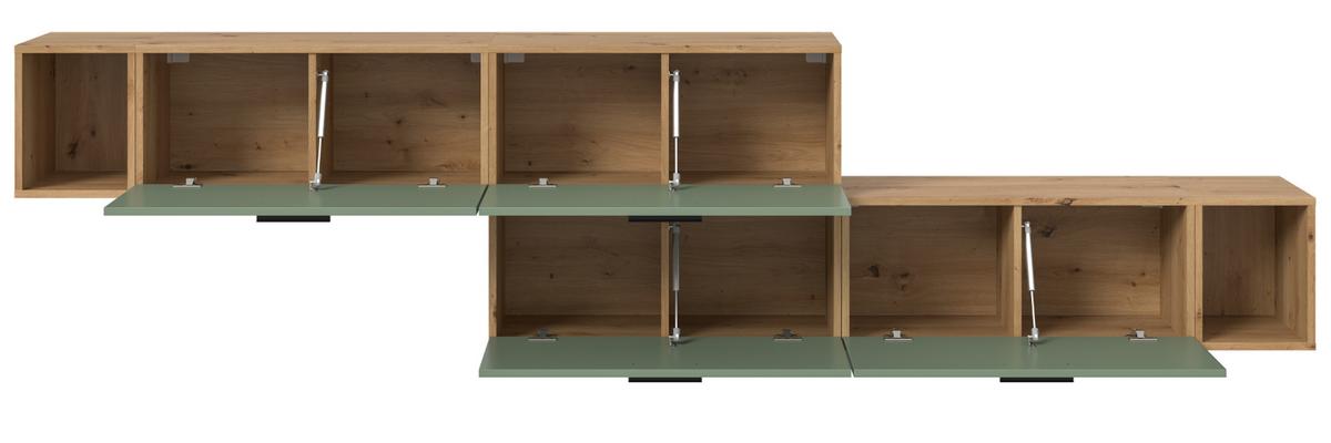 SIDEBOARD grün, Eiche Artisan 277 cm, Kommode mit Soft-Close - Schwarz/Eiche Artisan, Holzwerkstoff/Kunststoff (277/65/34cm) - Inn.Furn