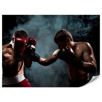 FOTOTAPETE für Jugendzimmer Boxer Männer Training Kampf Rauch 100x70 - Beige/Rot, Papier (100/70cm) - Muralo