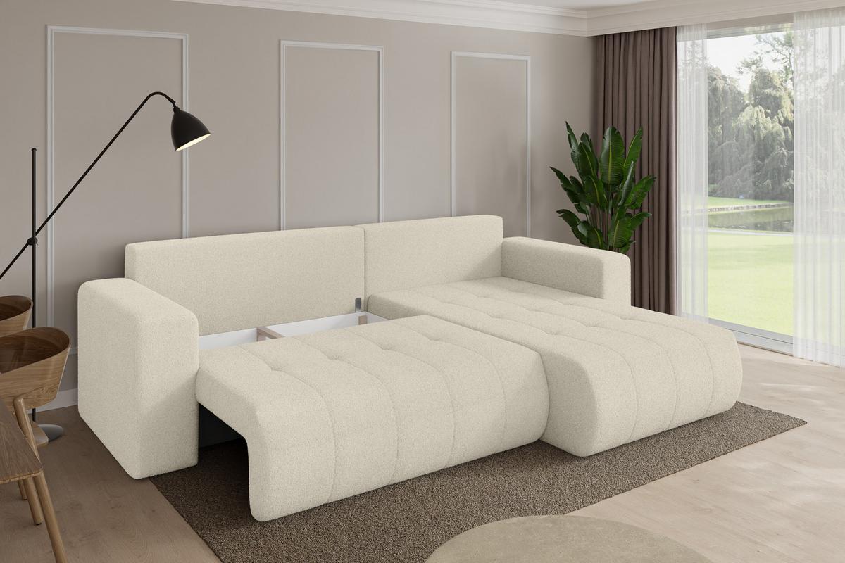 ECKSOFA mit Schlaffunktion Ottomane Rechts MILA-L 277x194x86 Beige Bouclé - Sandfarben/Beige, Holzwerkstoff/Kunststoff (277/194cm) - ALTDECOR