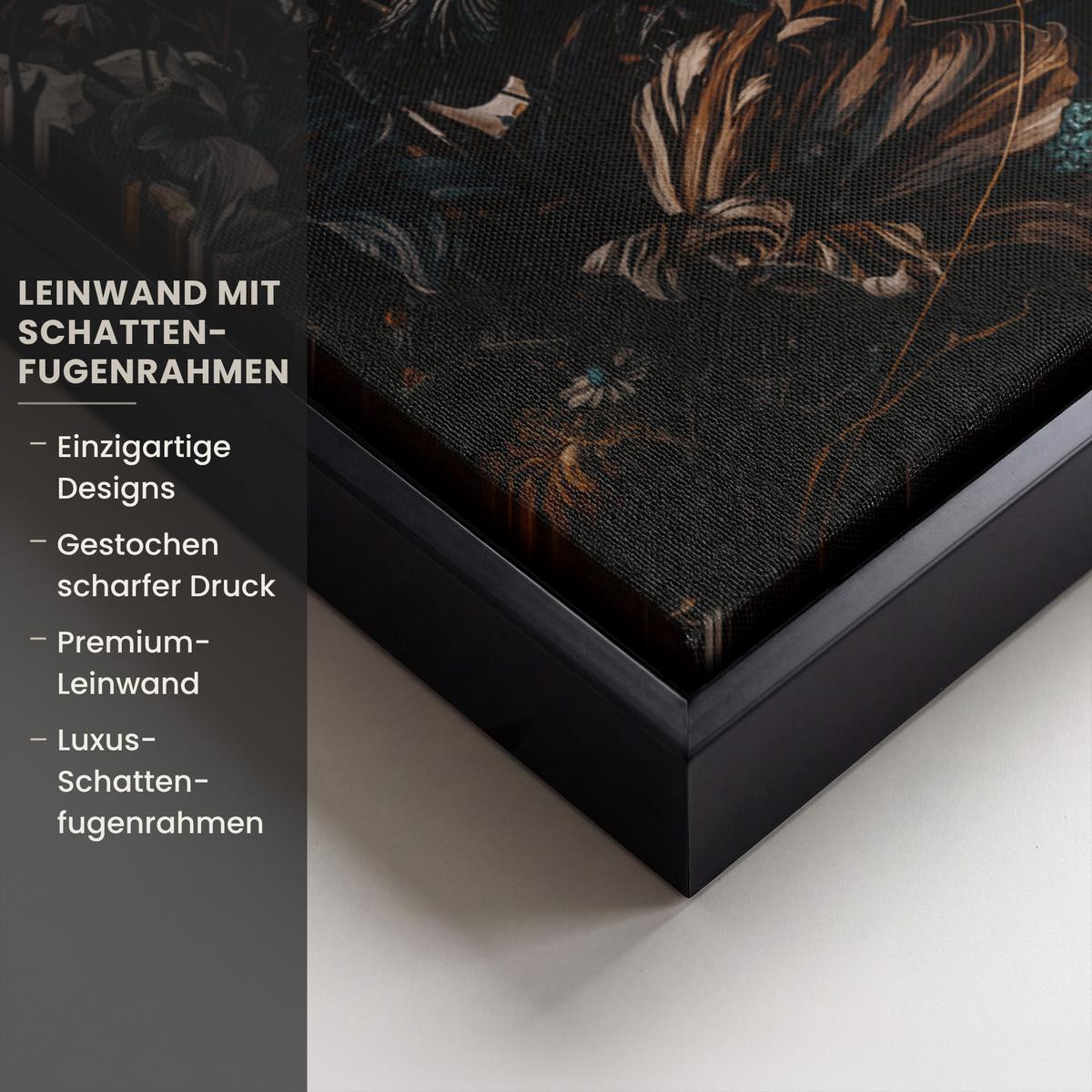 LEINWAND Bilder mit Rahmen - Frau - Luxus - Blumen - Schmetterling - Porträt - 60x80 - Schwarz, Textil (60/80cm) - MuchoWow