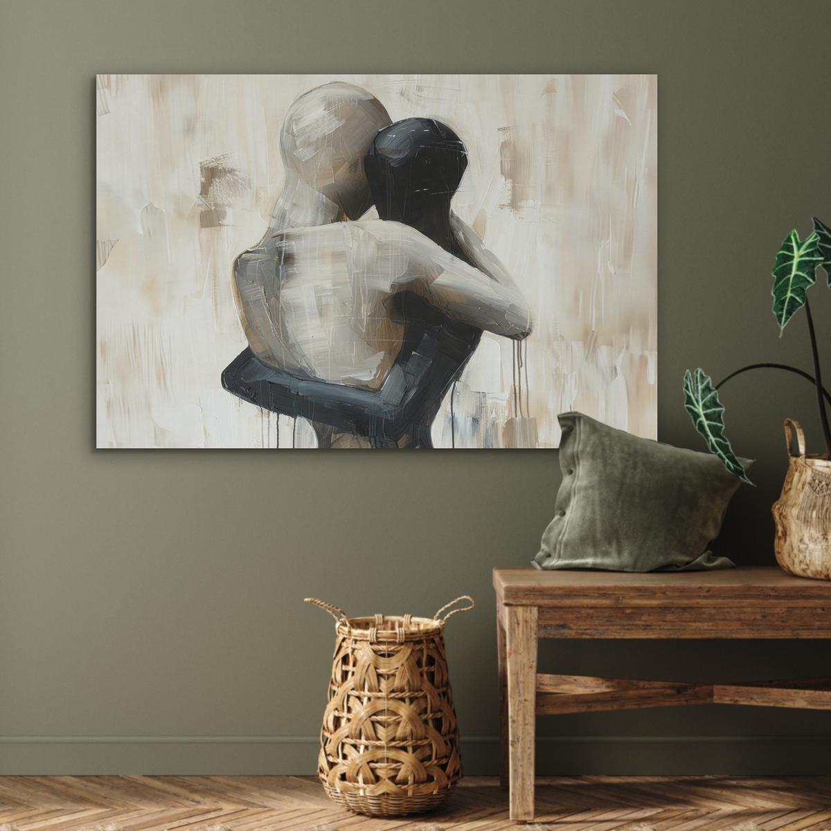AKUSTIKBILD Abstrakt - Liebe - Schwarz und weiß - Modern Wandbild Wohnzimmer 100x70 cm - Schwarz, Kunststoff (100/70/0.9cm) - MuchoWow