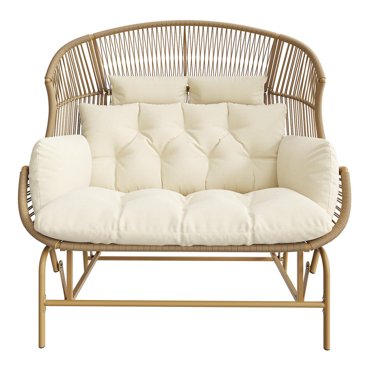 GARTENSCHAUKEL 145 cm Natur PE-Rattan 2-Sitzer Schaukelstuhl mit Kissen & Metallgestell für Balkon und Terrasse - Naturfarben, Metall (145/143/85cm) - Urban Meuble