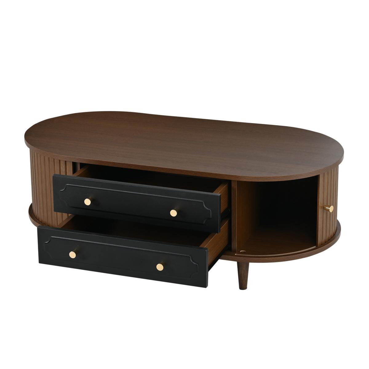 COUCHTISCH Walnuss Retro mit 2 Schubladen & Rolltür - Walnussfarben, Holzwerkstoff (50/100/36cm) - Urban Meuble
