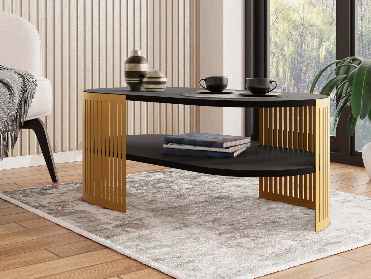COUCHSITCH Fikoli Oval Gold II - Goldfarben/Schwarz, Holzwerkstoff/Metall (100/50/40cm) - MIRJAN24