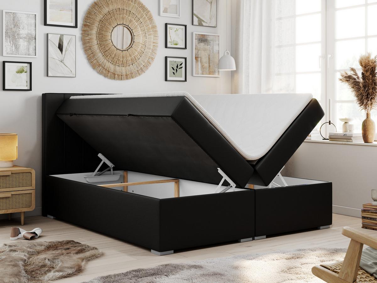 BOXBETT ALLY 160/200 Schwarz Kunstleder - H3 - Schwarz, Holz/Textil (160/200cm) - MKS