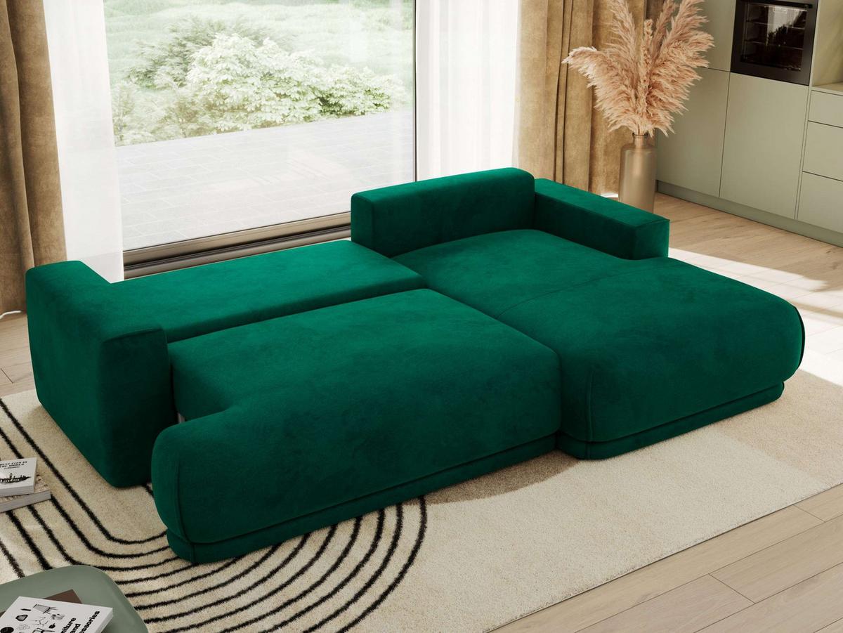 ECKSCHLAFSOFA RINA L Dunkelgrün Velvet - rechts - Dunkelgrün/Schwarz, Kunststoff/Textil (170/267cm) - MKS