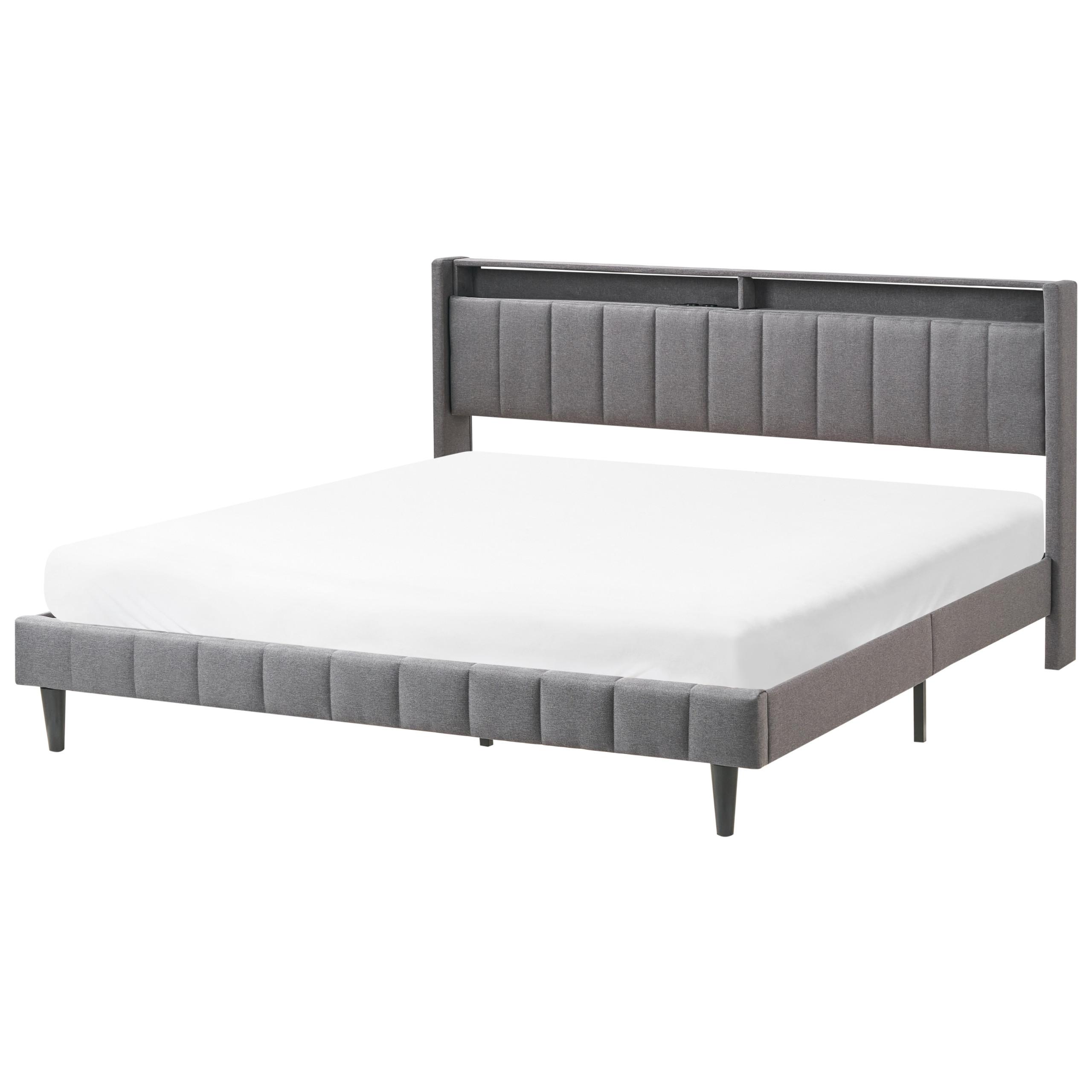 BETT mit LED 180/200 cm Stoff Dunkelgrau Beaulieu - Dunkelgrau, Textil (180/200cm) - Beliani