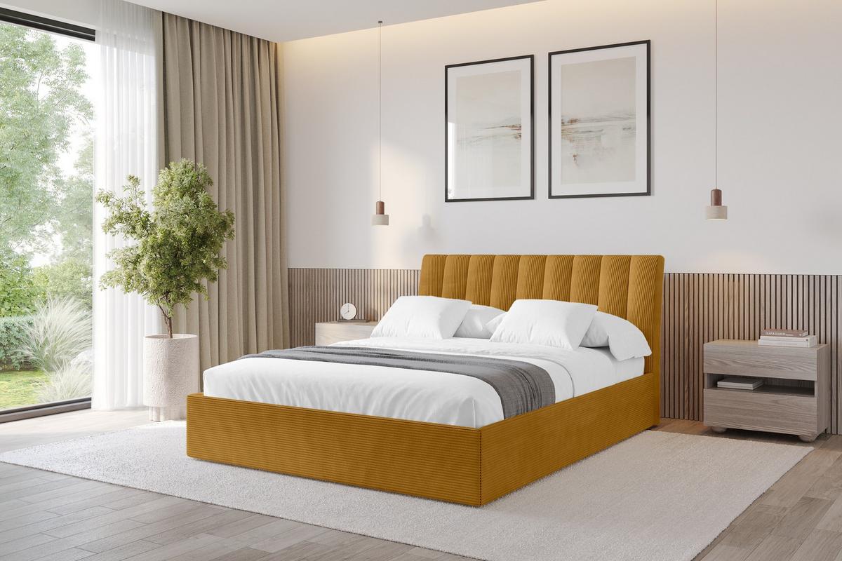 POLSTERBETT mit Bettkasten und Lattenrost, Boxbett ohne Matratze - ILAN 140x200 Senfgelb - Currygelb, Holzwerkstoff/Textil (140/200cm) - ALTDECOR