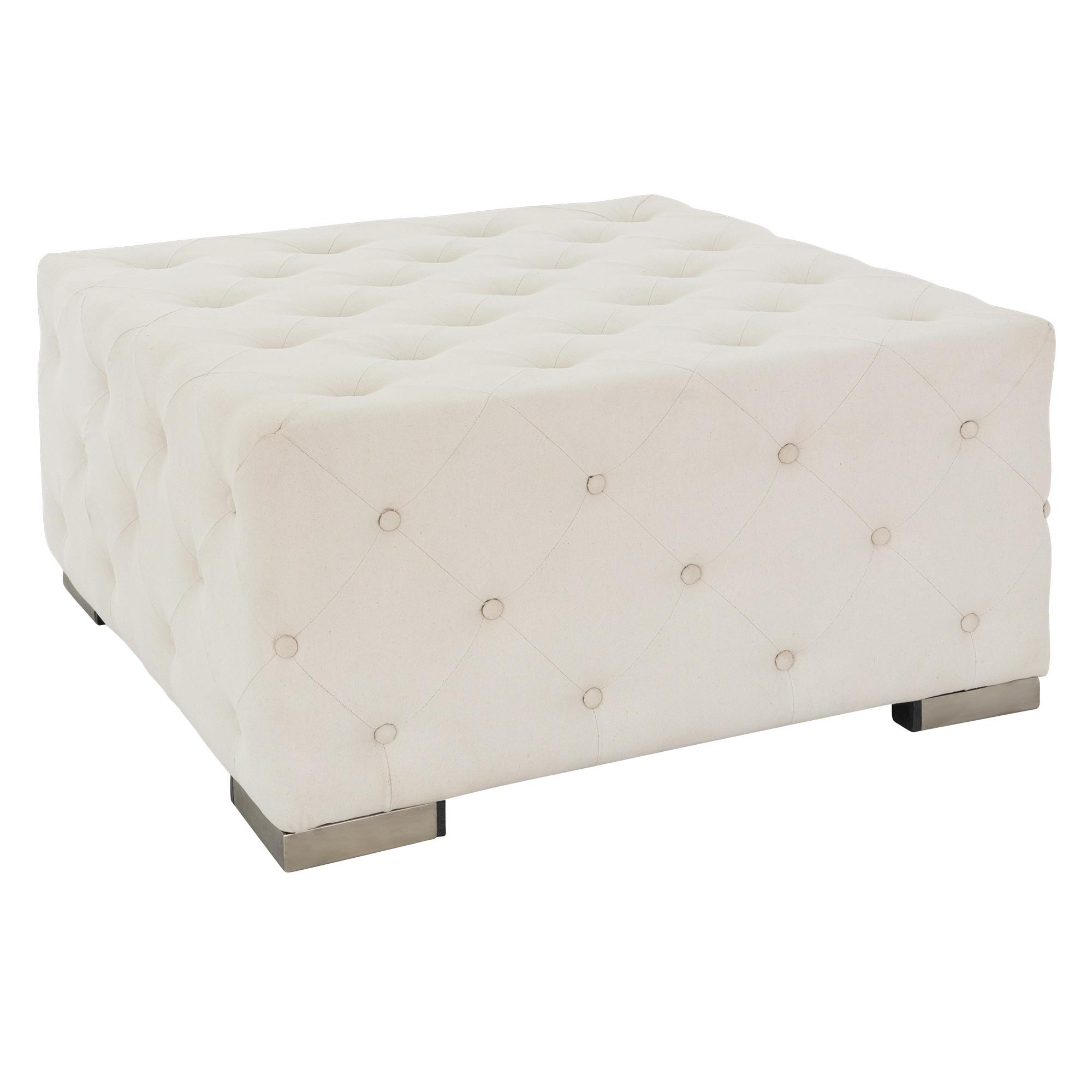 SITZPOUF Creme 90x90x45 cm quadratisch aus Leinen mit Metallfüße - Creme, Holz (90/45/90cm) - WOMO-DESIGN