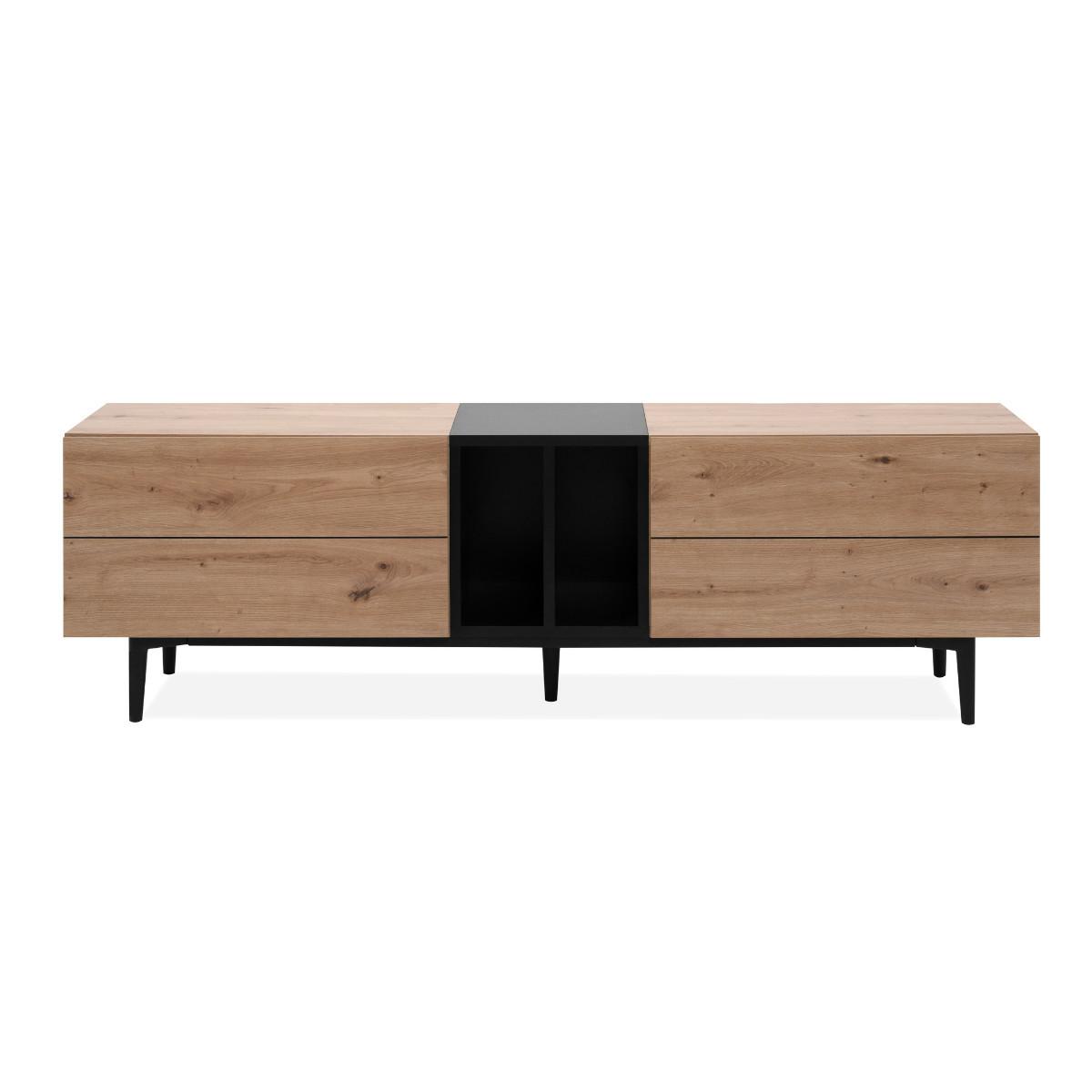 TV-BOARD Nola Artisan Oak Dekor/ schwarz - Schwarz/Braun, Holzwerkstoff/Kunststoff (160/48/37cm) - Finori GmbH