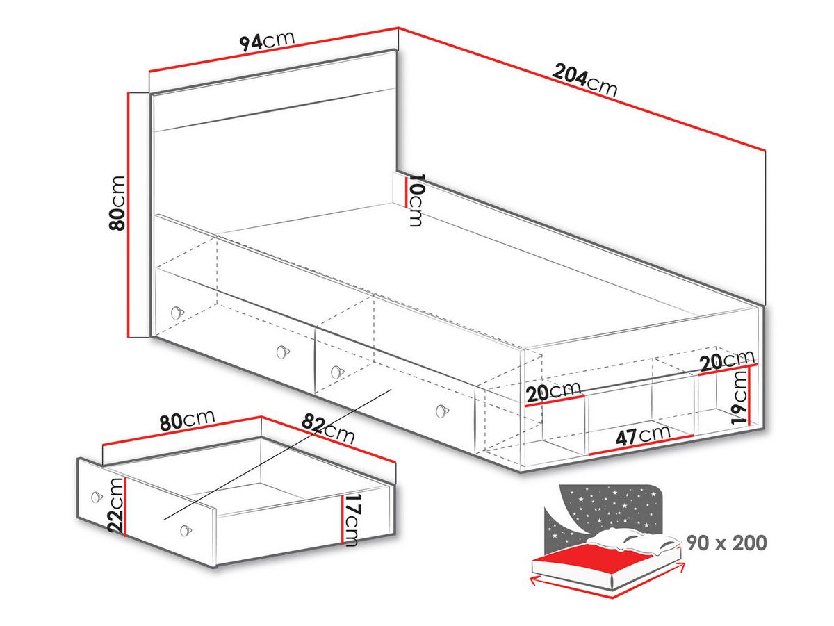 JUGENDBETT Pixel PX14/15 L/P - Eichefarben/Weiß, Holzwerkstoff (90/200cm) - MIRJAN24