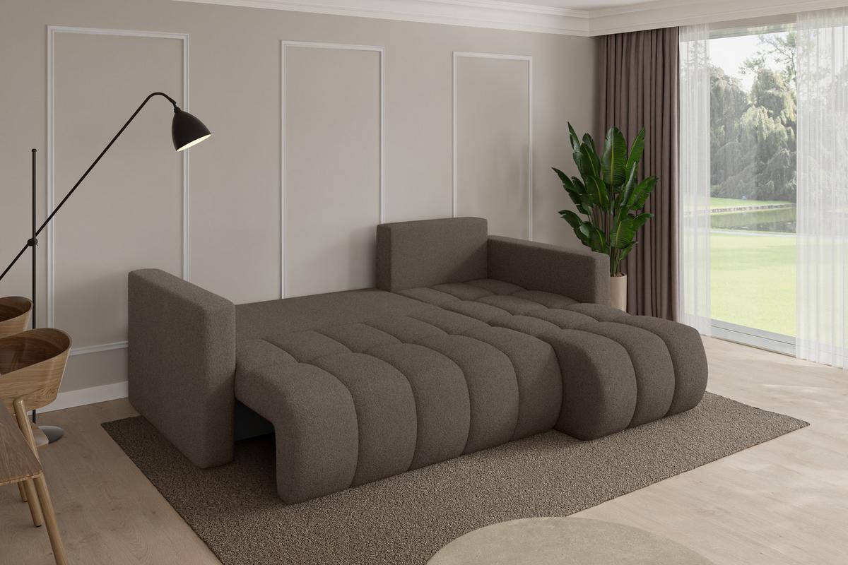 ECKSOFA mit Schlaffunktion Ottomane Rechts GARD-L 226x146x85 Braun Bouclé - Schwarz/Braun, Holzwerkstoff/Kunststoff (226/146cm) - ALTDECOR