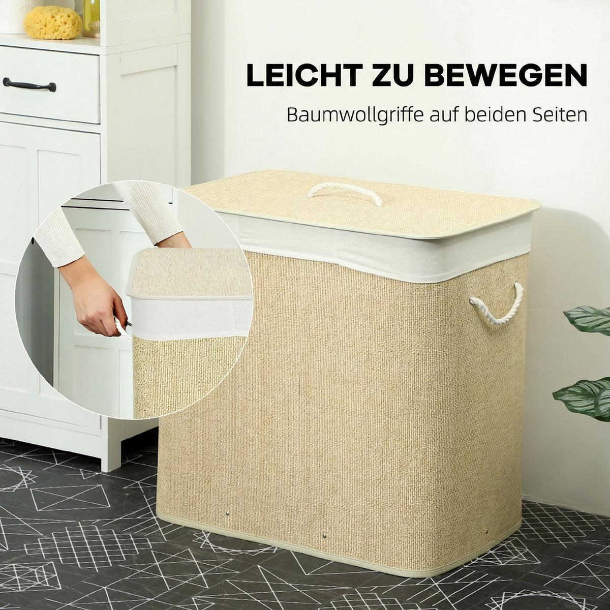 WÄSCHEKORB Bambus Cremeweiß - Creme, Holz (40/60/60cm) - HOMCOM