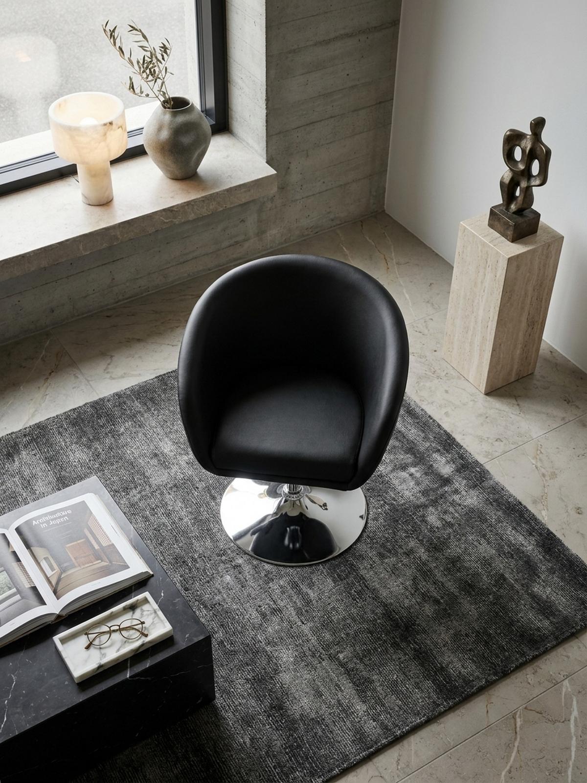 LOUNGESESSEL verstellbare Sitzhöhe mit Trompetenfuß Retro LIFT , Schwarz 62x55x84 cm - Silberfarben/Schwarz, Kunststoff/Textil (62/84/55cm) - KADIMA DESIGN