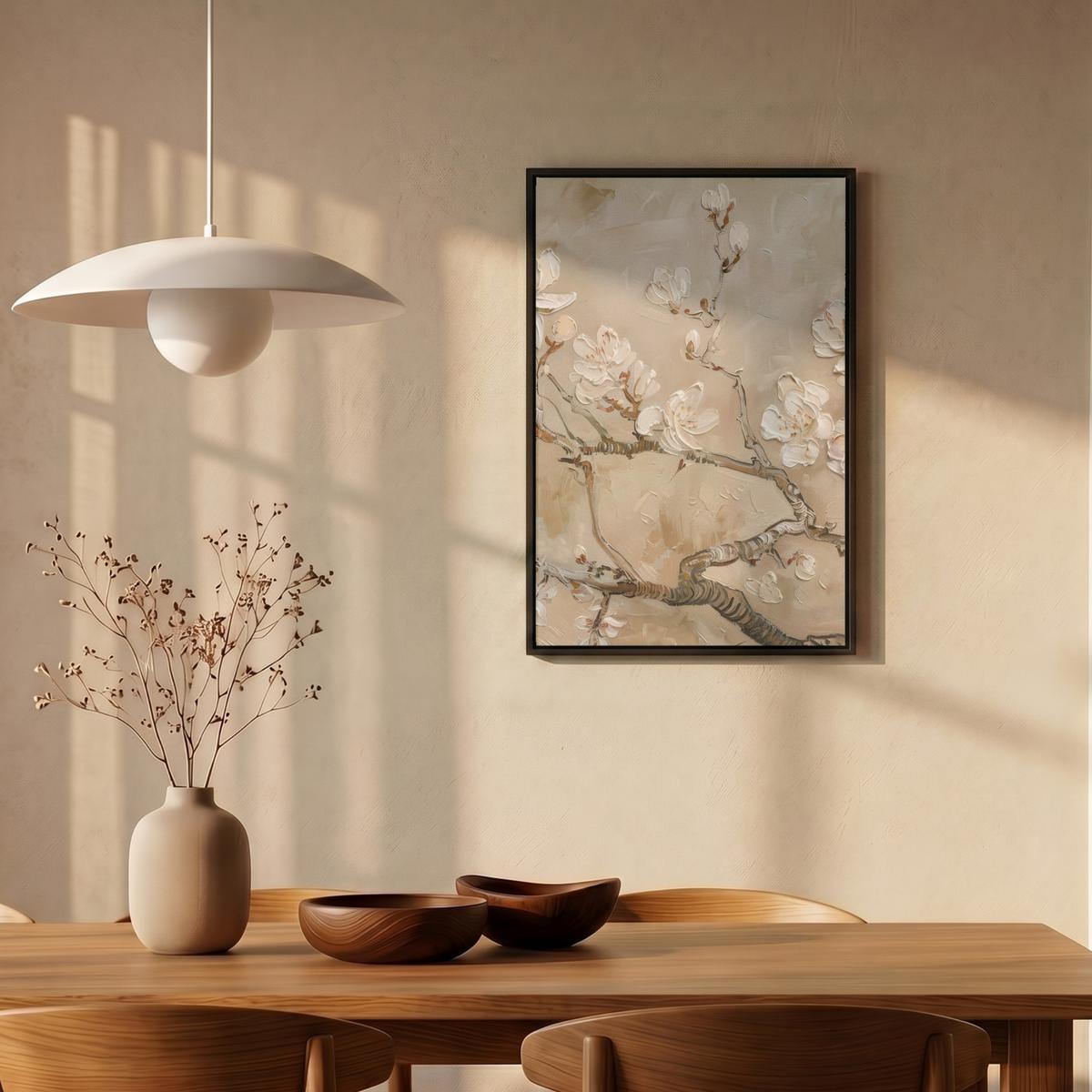 LEINWAND Bilder mit Rahmen - Blumen - Modern - Beige - Weiß - Blüte - 40x60 - Beige, Textil (40/60cm) - MuchoWow