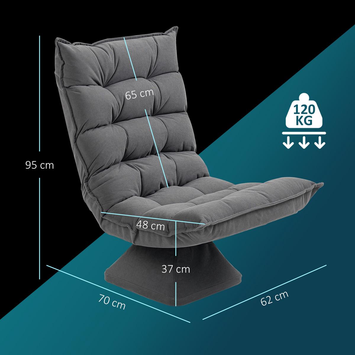 RELAXSESSEL mit Verstellbarer Rückenlehne für Wohnzimmer, Büro Grau - Grau, Metall (70/95/62cm) - HOMCOM