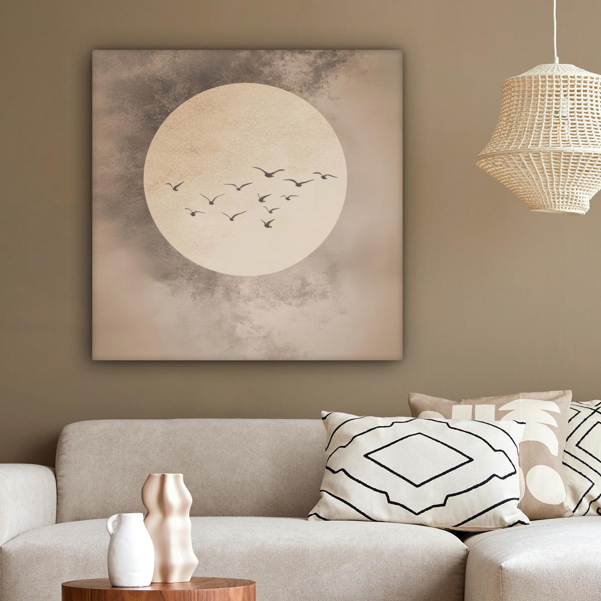 LEINWANDBILD Vogel - Beige - Japanisch Deko Groß 90x90 cm - Taupe, Textil (90/90cm) - MuchoWow