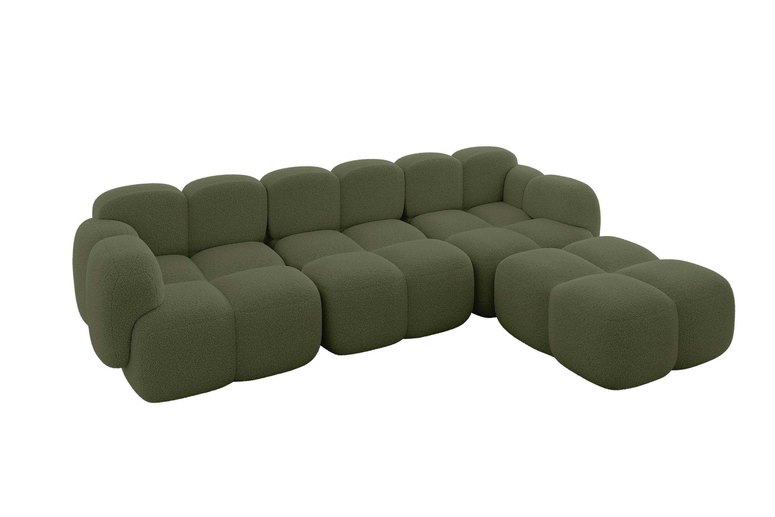 ECKSOFA modulares Sofa Rechts Miko-L2 302x205x75 Grün Bouclé - Smaragdgrün/Schwarz, Holzwerkstoff/Kunststoff (302/205cm) - ALTDECOR