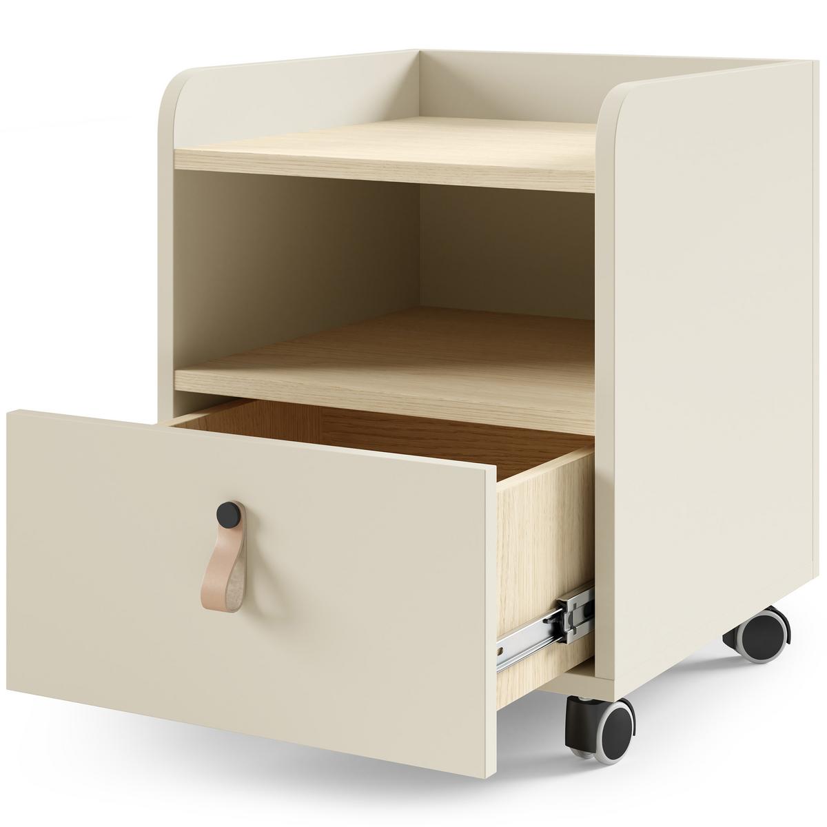 NACHTTISCH Sorella auf Rollen, mit Schublade, für Jugendzimmer, Macadamia + Eiche Mavelie - Eichefarben/Beige, Leder/Holzwerkstoff (40/49/42cm) - Beautysofa