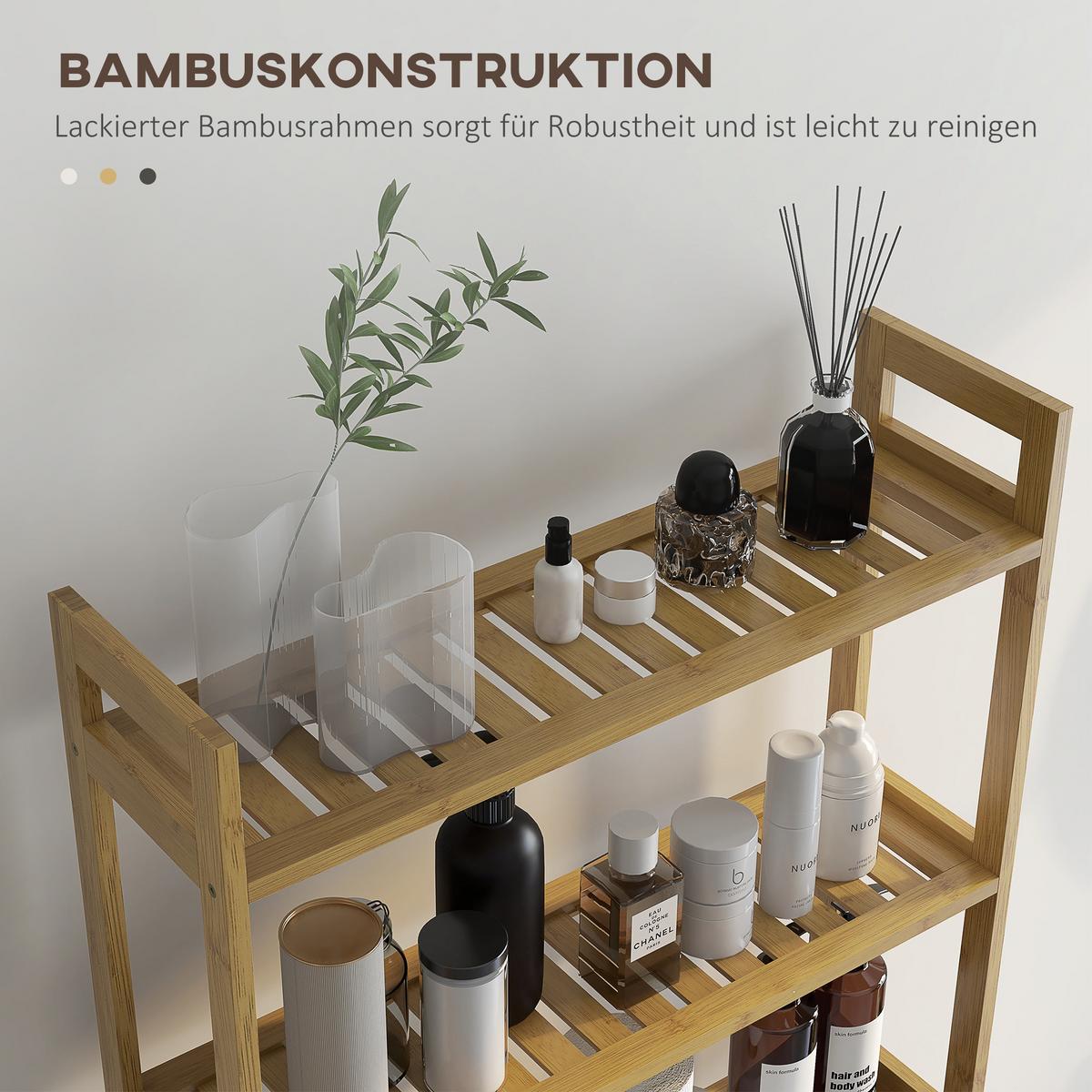 TOILETTENREGAL 3-stöckiges Badregal Standregal mit Kippschutz, Bambus, Natur - Naturfarben, Holz (20/165/68cm) - Kleankin