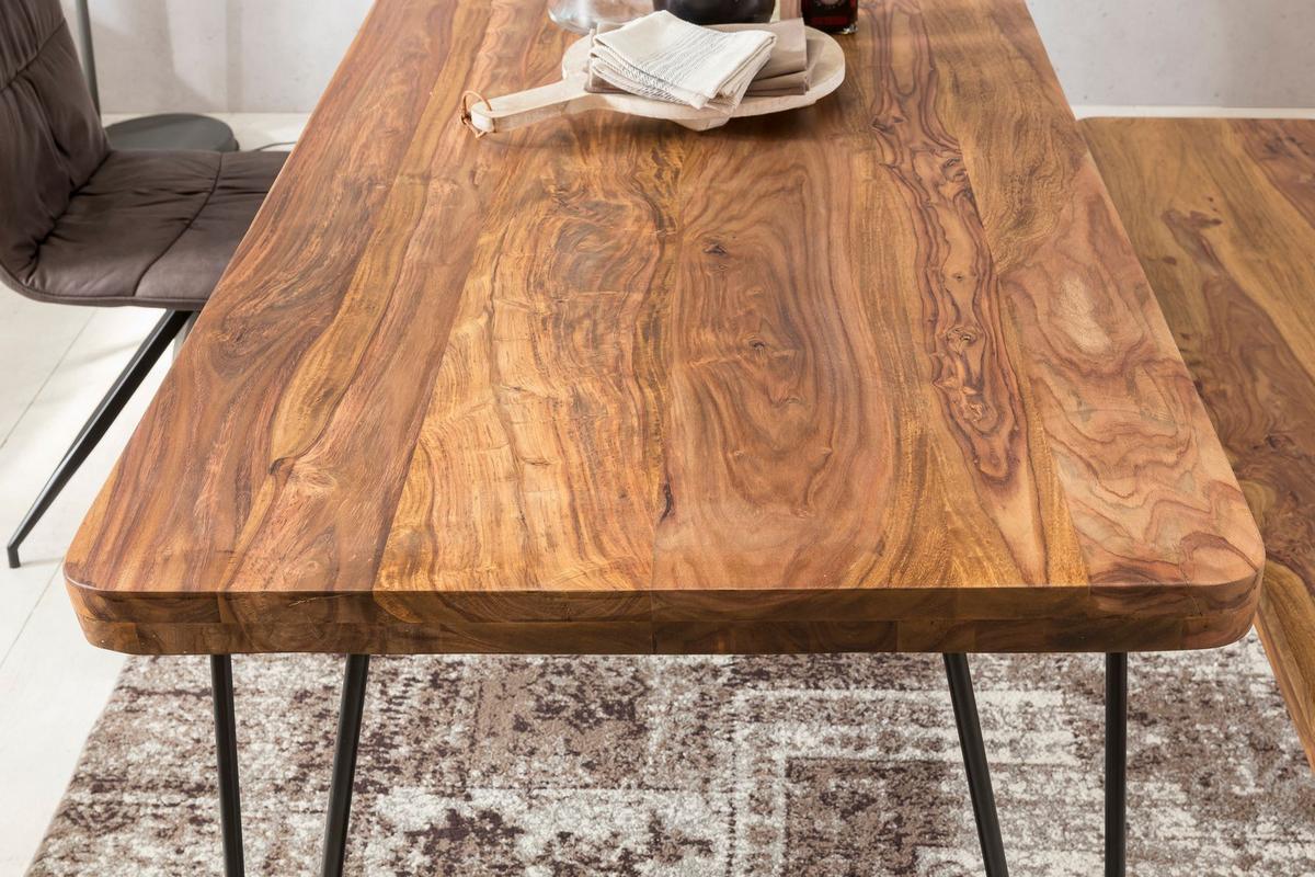 ESSTISCH Massivholz Metallbeine Rechteckig Landhausstil BAGLI, Dunkelbraun 80x120x76 cm - Schwarz/Braun, Holz/Metall (120/80/76cm) - KADIMA DESIGN