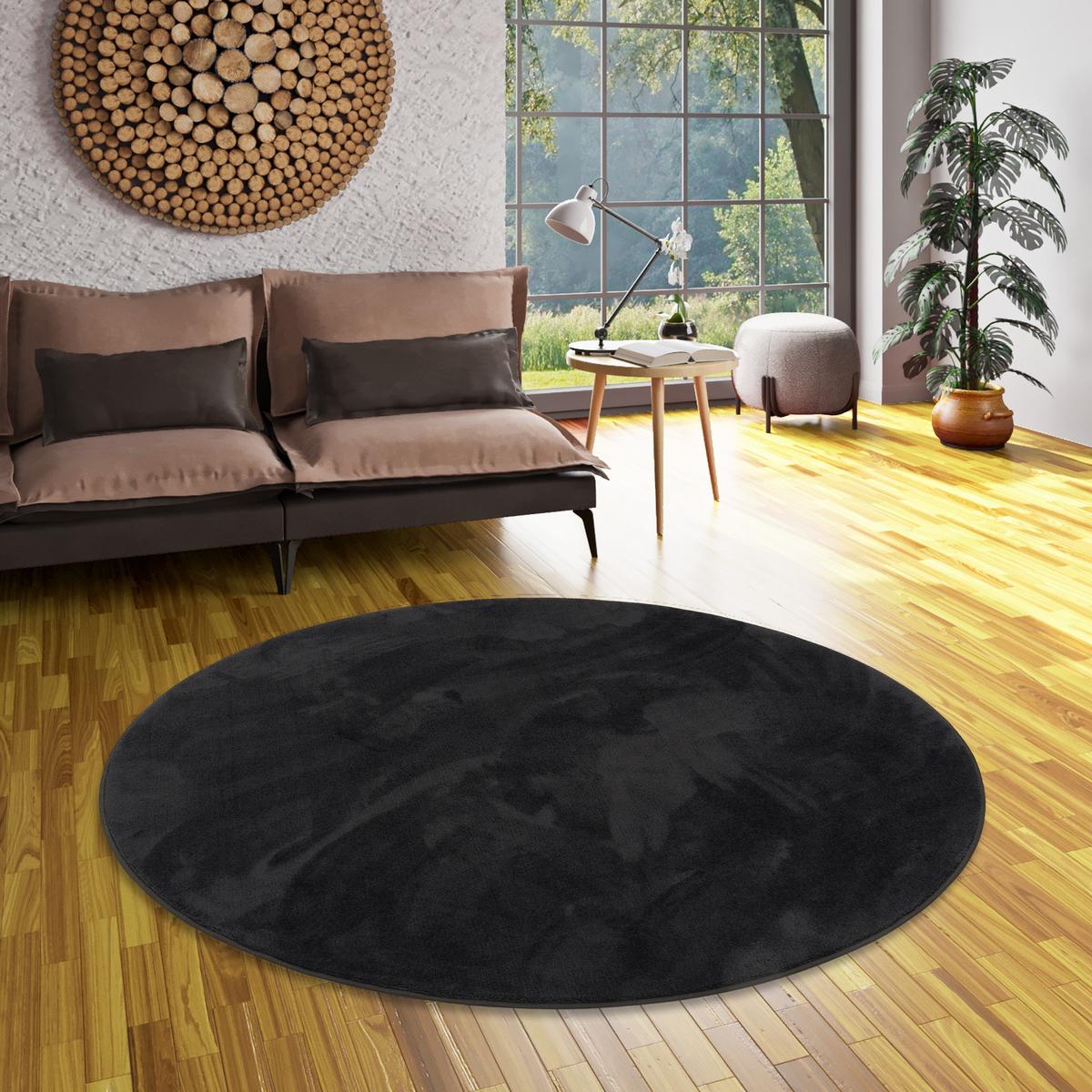 LUXUS SUPER SOFT HOCHFLOR LANGFLOR TEPPICH DELUXE RUND - Schwarz, Textil (200/200cm) - Snapstyle