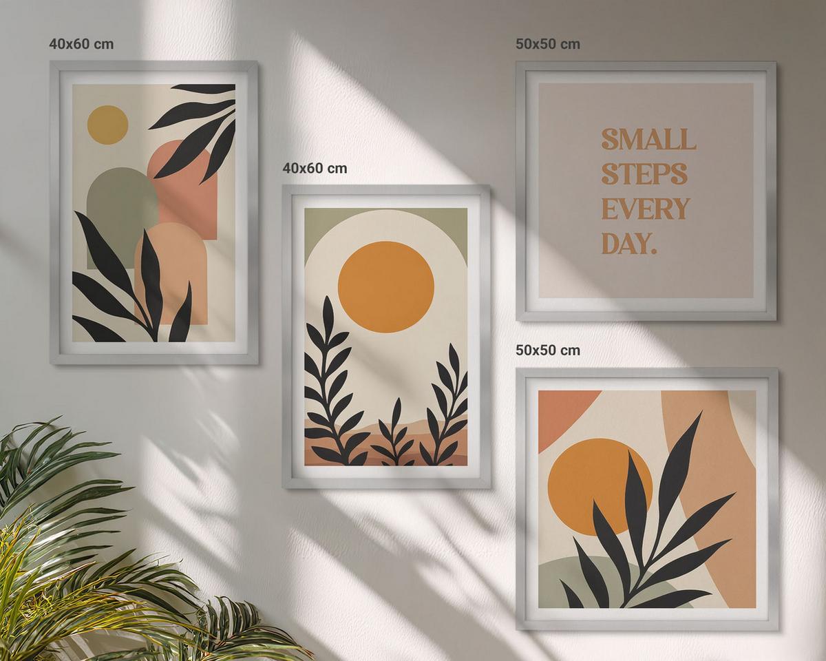 BILDER SET 4er Set - 50x50 cm & 40x60 cm Silberner Rahmen - Abstrakte Pflanzenmotive - Silberfarben, Kunststoff (50/50cm) - TULUP