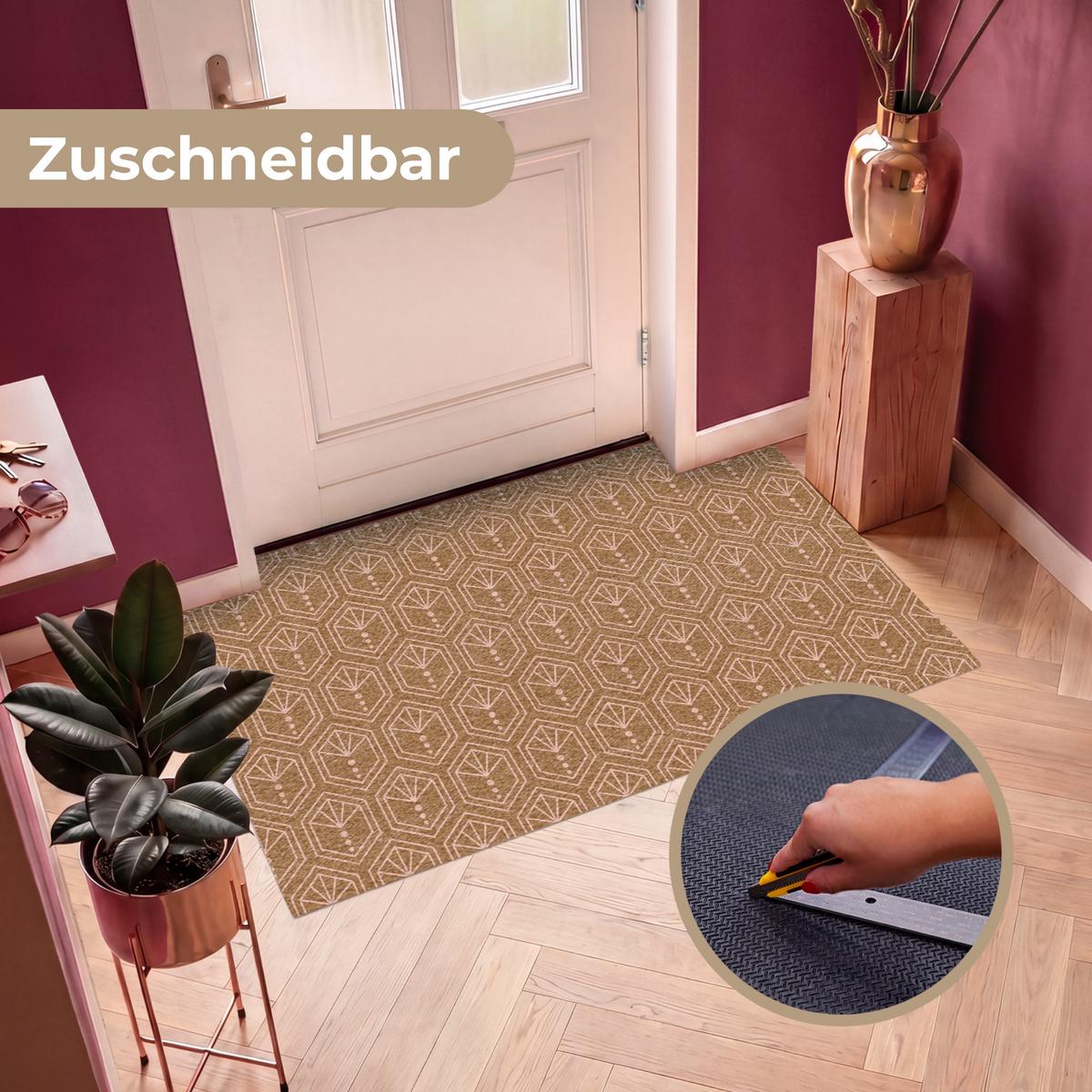 FUSSMATTE Braun - Rosa - Geometrisch - Gemustert Türmatte 150x90 cm - Braun, Kunststoff (150/0.4cm) - MuchoWow
