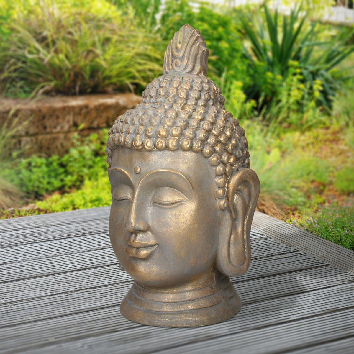 BUDDHA KOPF STATUE 74,5 cm Bronzeoptik aus Polyresin - Bronzefarben, Kunststoff (38/74.5/42cm) - ECD-Germany