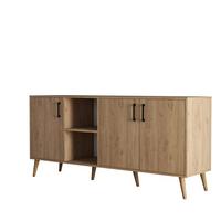 SIDEBOARD 3 Türen und 2 offene Fächer Dekor Eiche B180 cm - EXXEN - Eschefarben, Holzwerkstoff (45/83/50cm) - Calicosy