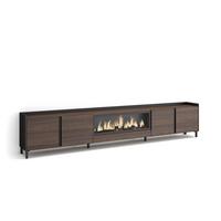 LOWBOARD, Eiche und Schwarz, 315/35/61cm, Kamin mit Feuereffekt XXL - Dunkelbraun, Holzwerkstoff (315/61/35cm) - Skraut Home