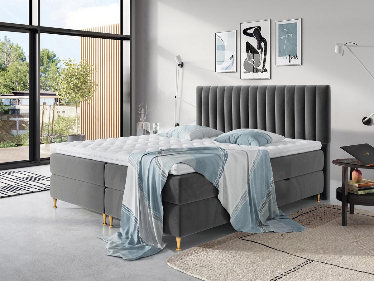BOXBETT Elegance - H3 - Goldfarben/Grau, Holz/Textil (160/200cm) - MIRJAN24