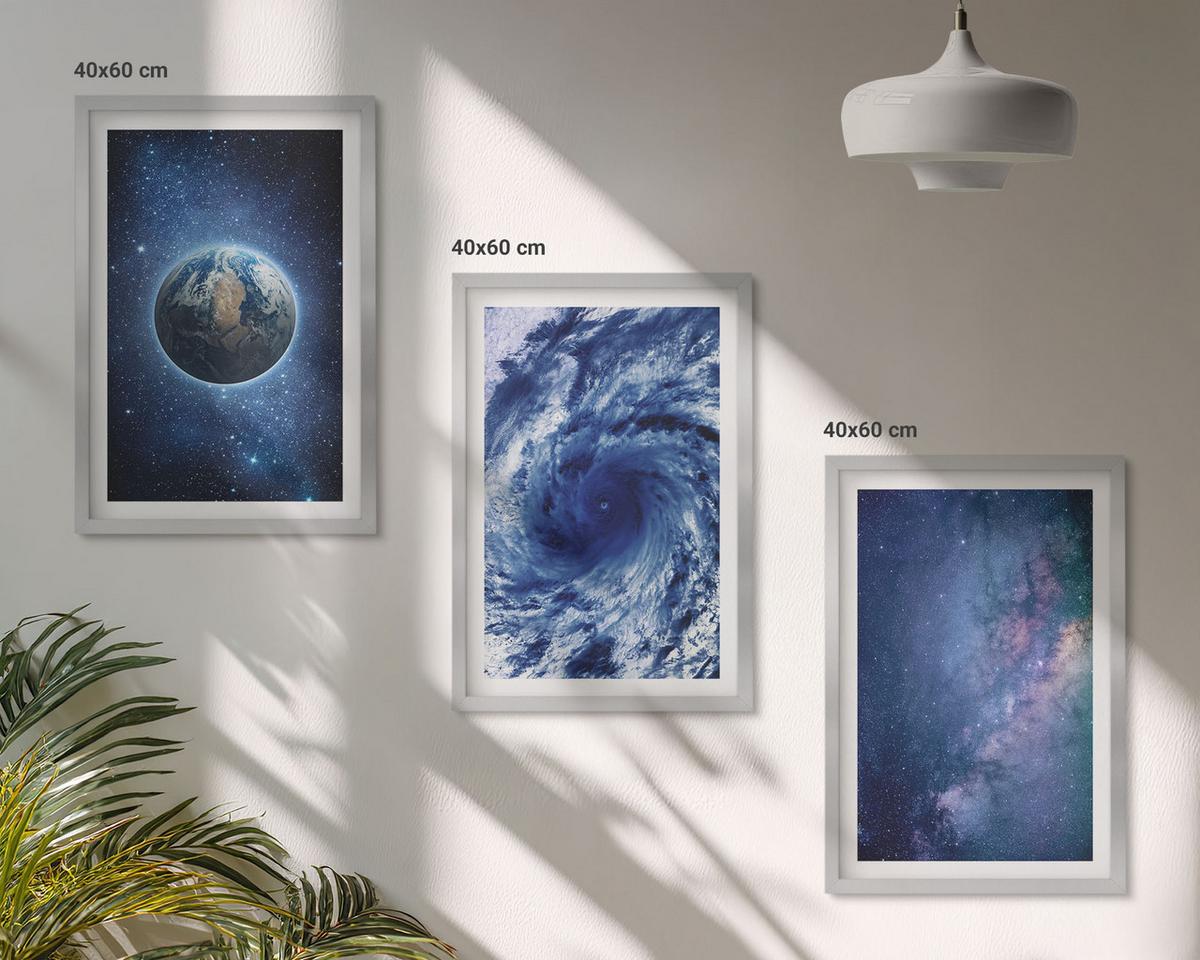 BILDER SET 3er Set - 40x60 cm Silberner Rahmen - Erde Weltraumsturm Galaxie - Silberfarben, Kunststoff (40/60cm) - TULUP