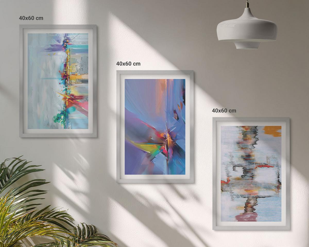BILDER SET 3er Set - 40x60 cm Silberner Rahmen - Abstrakte Gemäldekompositionen - Silberfarben, Kunststoff (40/60cm) - TULUP