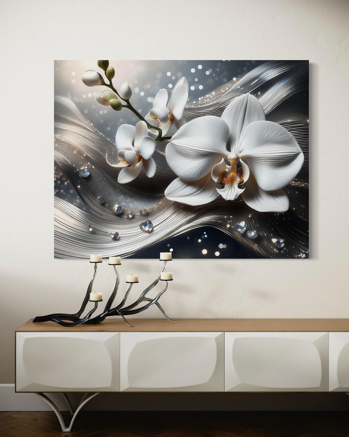 WANDBILD orchidee 3d abstraktion - Silberfarben, Textil (60/40cm) - Feeby