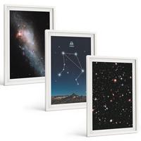BILDER SET 3er Set - 40x60 cm Weißer Rahmen - Weltraum, Galaxie, Waage, Himmel - Weiß, Kunststoff (40/60cm) - TULUP