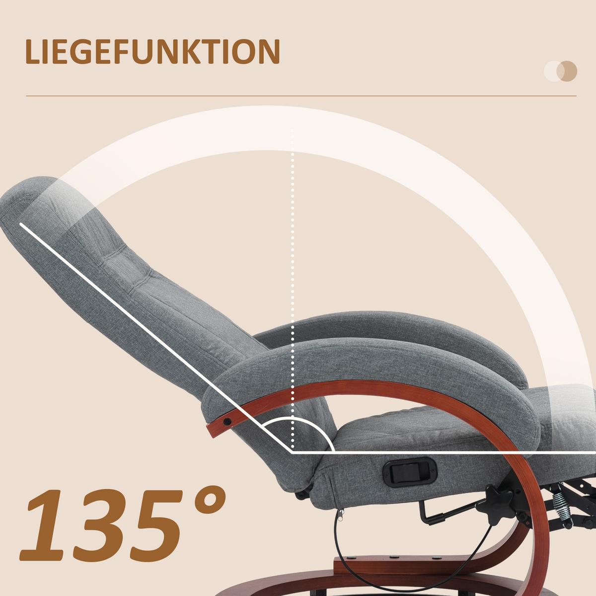 RELAXSESSEL Drehbarer Fernsehsessel mit Liegefunktion, Liegesessel, Stoff, Grau - Grau, Textil (68/100/86cm) - HOMCOM