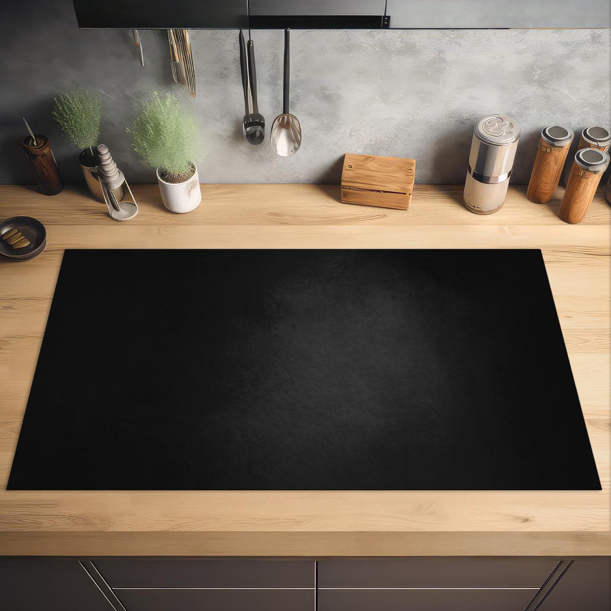 HERDABDECKPLATTE Beton - Schwarz - Grau - Strukturiert - Industriell Induktionsschutz 91.2x52 cm - Graphitfarben, Kunststoff (91.2/52/0.2cm) - MuchoWow