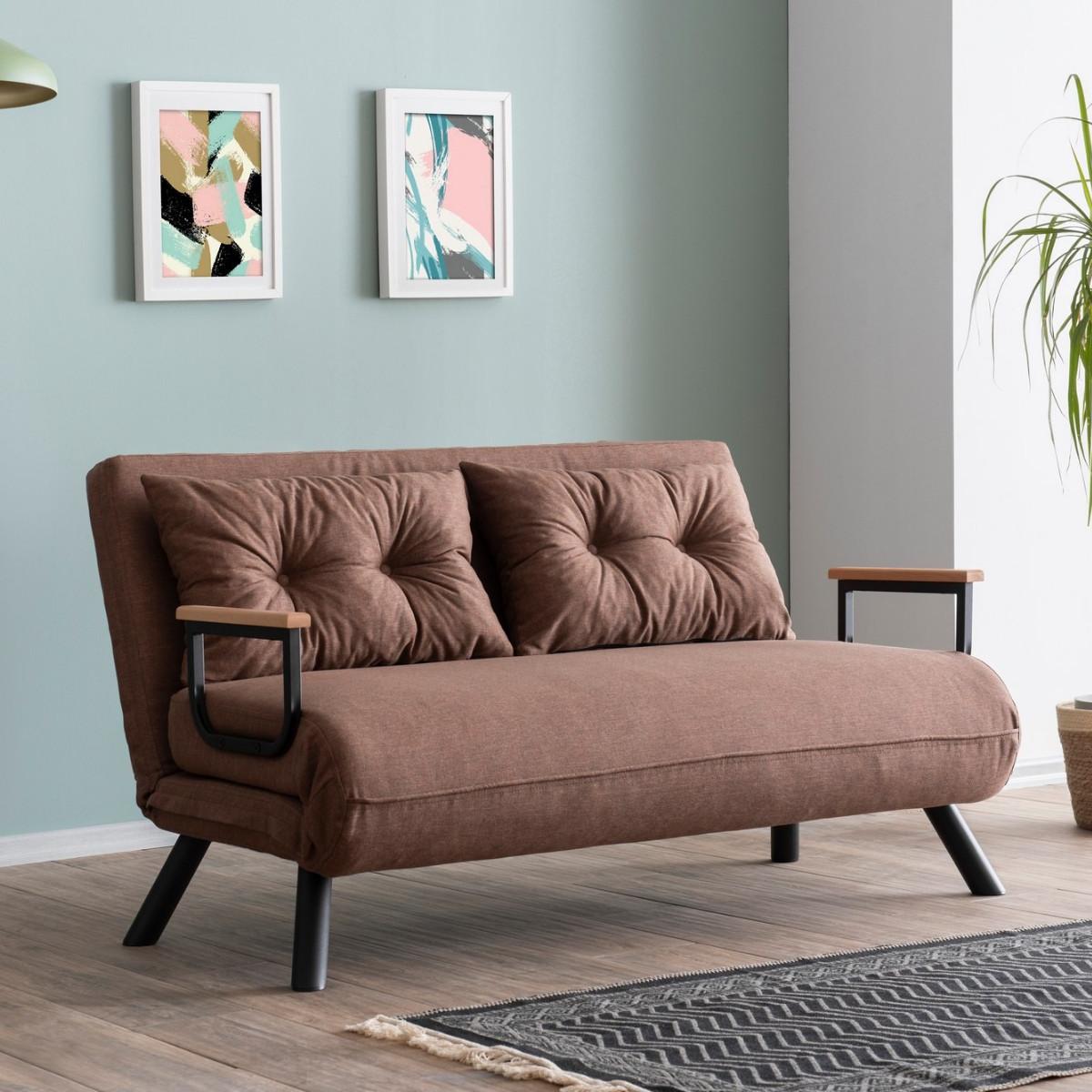 SCHLAFSOFA für 2 Personen mit Stoffbezug und Metallfüßen 133/50/41 cm - Braun, Metall (50/41/121cm) - Calicosy