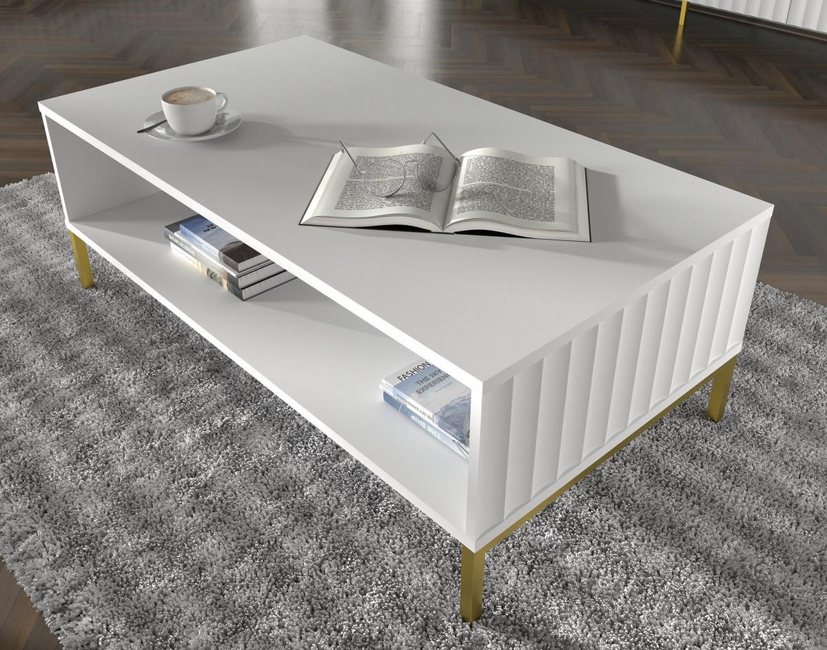 COUCHTISCH Weiß, Gold 90/43/60 - Weiß, Holzwerkstoff (90/43/60cm) - RAUMHIRSCH FURNITURE