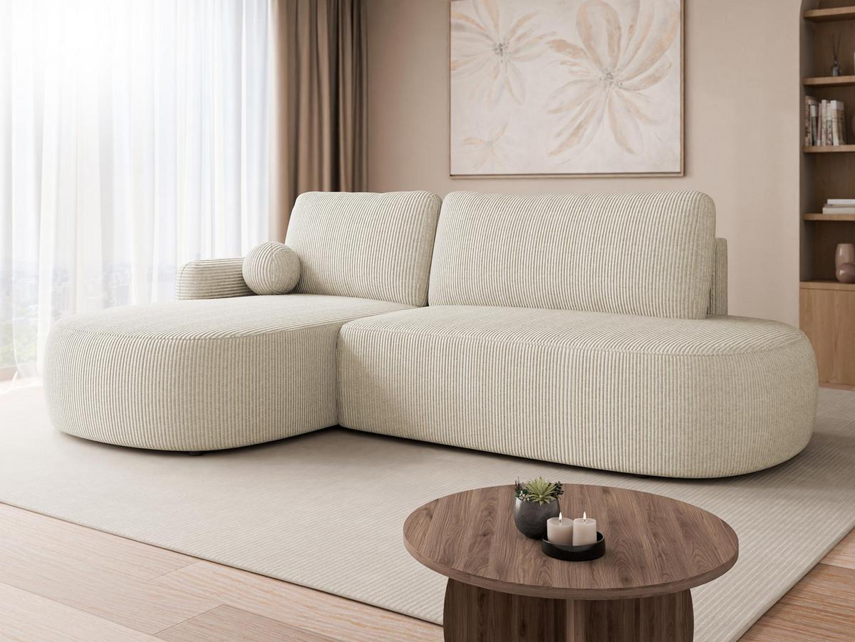 ECKSOFA Loridu O Cord, Seite: Links - Schwarz/Naturfarben, Holz/Kunststoff (274/174cm) - MIRJAN24